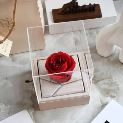 جعبه موزیکال با گل رز جاودان