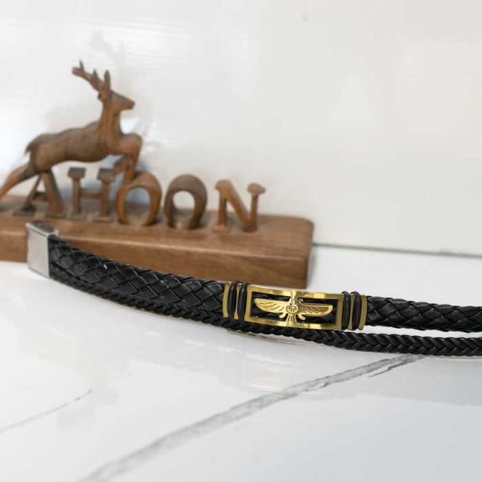 دستبند چرمی استیل بافتنی فروهر