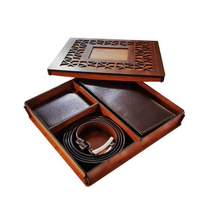 ست هدیه چرم با جعبه چوبی