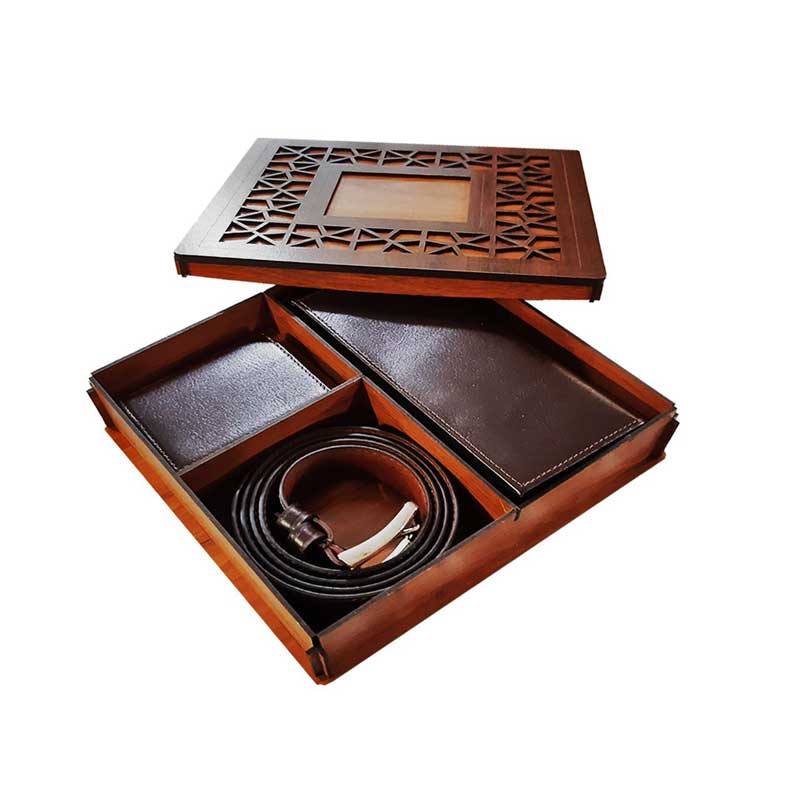 ست هدیه چرم با جعبه چوبی