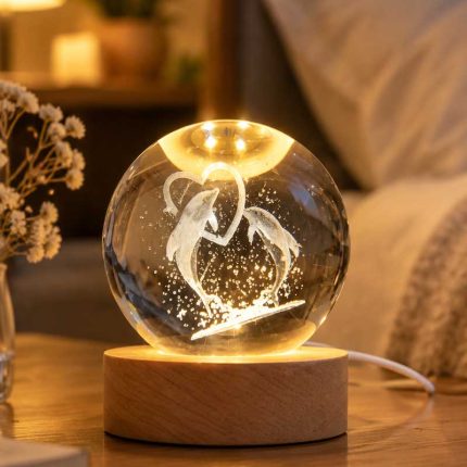 گوی کریستالی 3D طرح دلفین و قلب